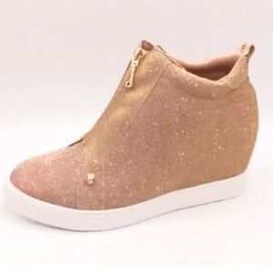 Juicy Couture Gold Glitter Wedge Sneakers, sz 10